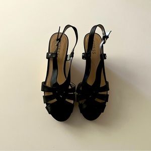 Guess Black Strappy Wedges Size 9